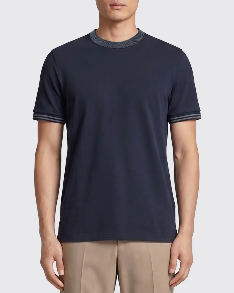 HUGO BOSS Slim-Fit T-Shirt von aus Baumwolle mit Kontrastbesatz Blau