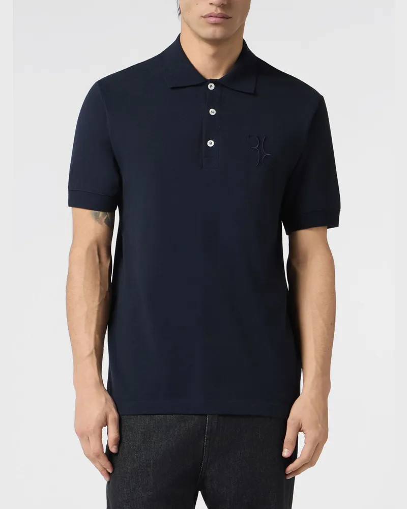 Billionaire Kurzarm-Poloshirt aus Baumwolle mit sechseckigem Logo und Rippkragen Blau