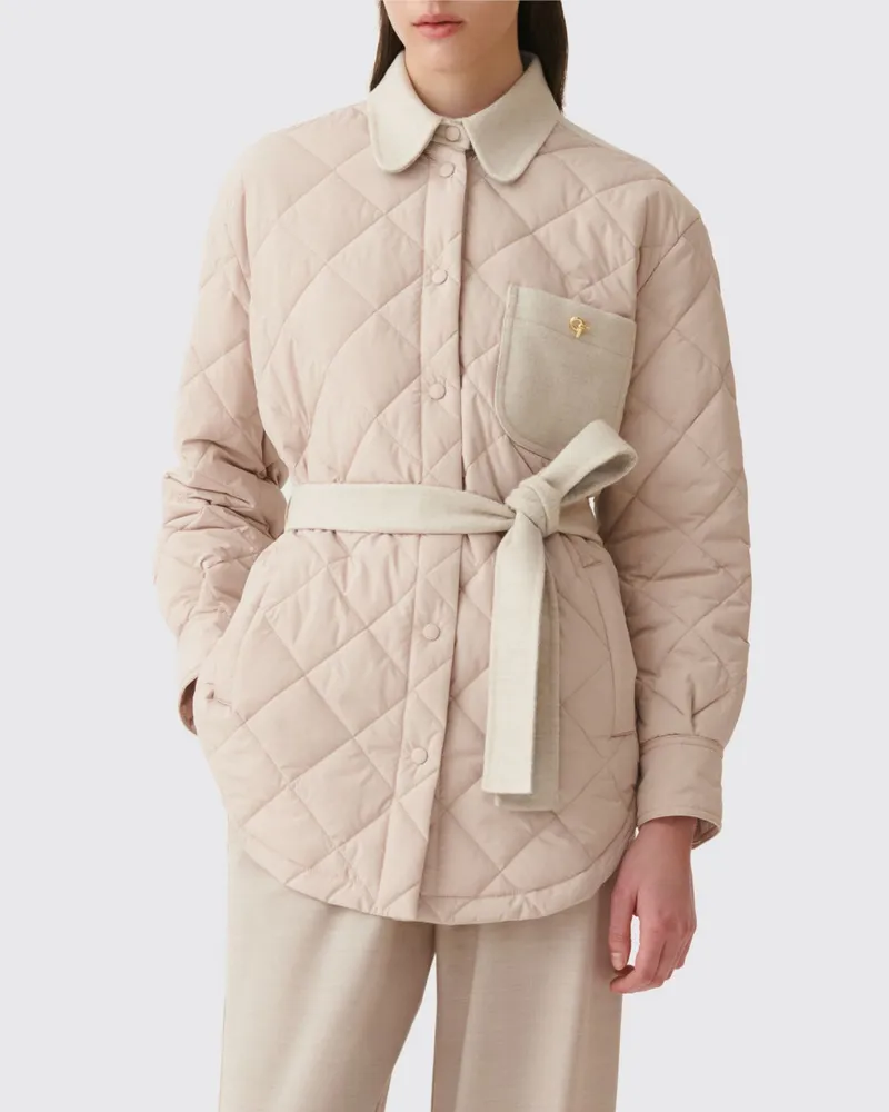 Fabiana Filippi Gesteppte Hemdjacke aus Polyester mit Taillengürtel Beige