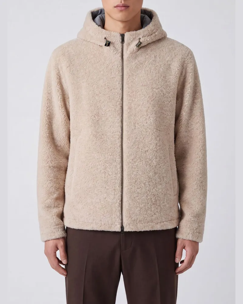 Herno Sportliche Jacke aus Bouclé-Stoff mit Kapuze und Reißverschluss Beige
