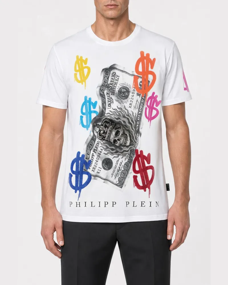 Philipp Plein Rundhals-T-Shirt aus Baumwolle mit frontalem Grafikdruck Weiß