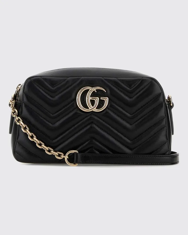 Gucci GG Marmont Kameratasche von aus Nappaleder mit Chevron-Steppung Schwarz