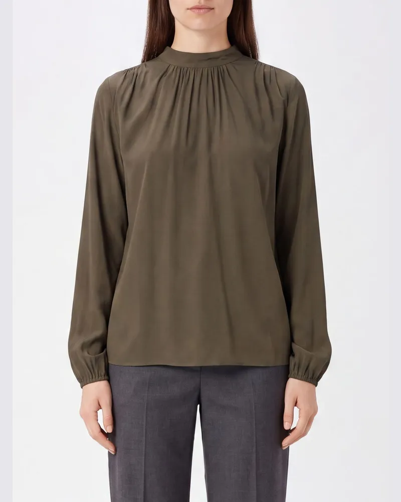 N° 21 Bluse mit Rundhalsausschnitt aus Seiden-Acetat-Mischung und langen Ärmeln Grün