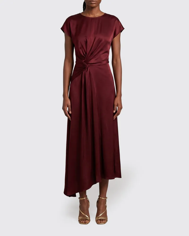 Victoria Beckham Asymmetrisches Midi-Kleid Aria mit geraffter Taille Burgunderrot
