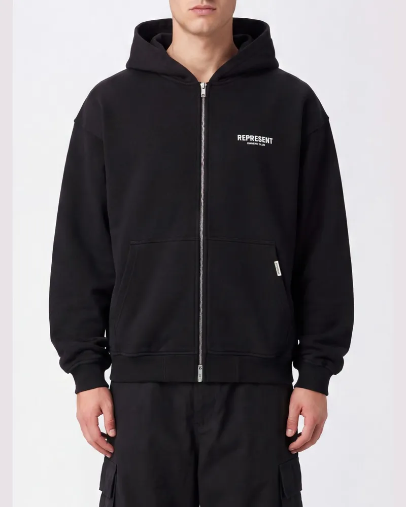REPRESENT Relaxed-Fit Kapuzenjacke von mit Reißverschluss und gesticktem Logo Schwarz