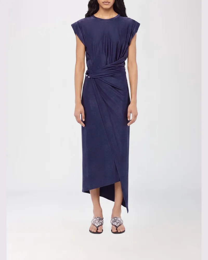 Paco Rabanne Asymmetrisches Midi-Kleid aus Jersey mit Drapierung Navy