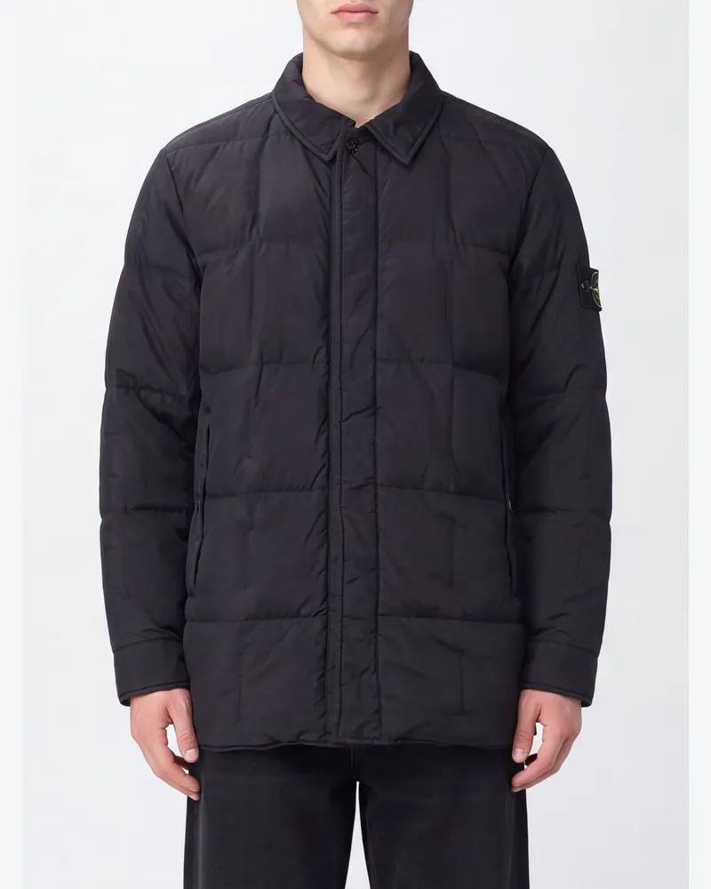 Stone Island Gefütterte Daunenjacke aus recyceltem Nylon mit ikonischem Compass-Logo Schwarz