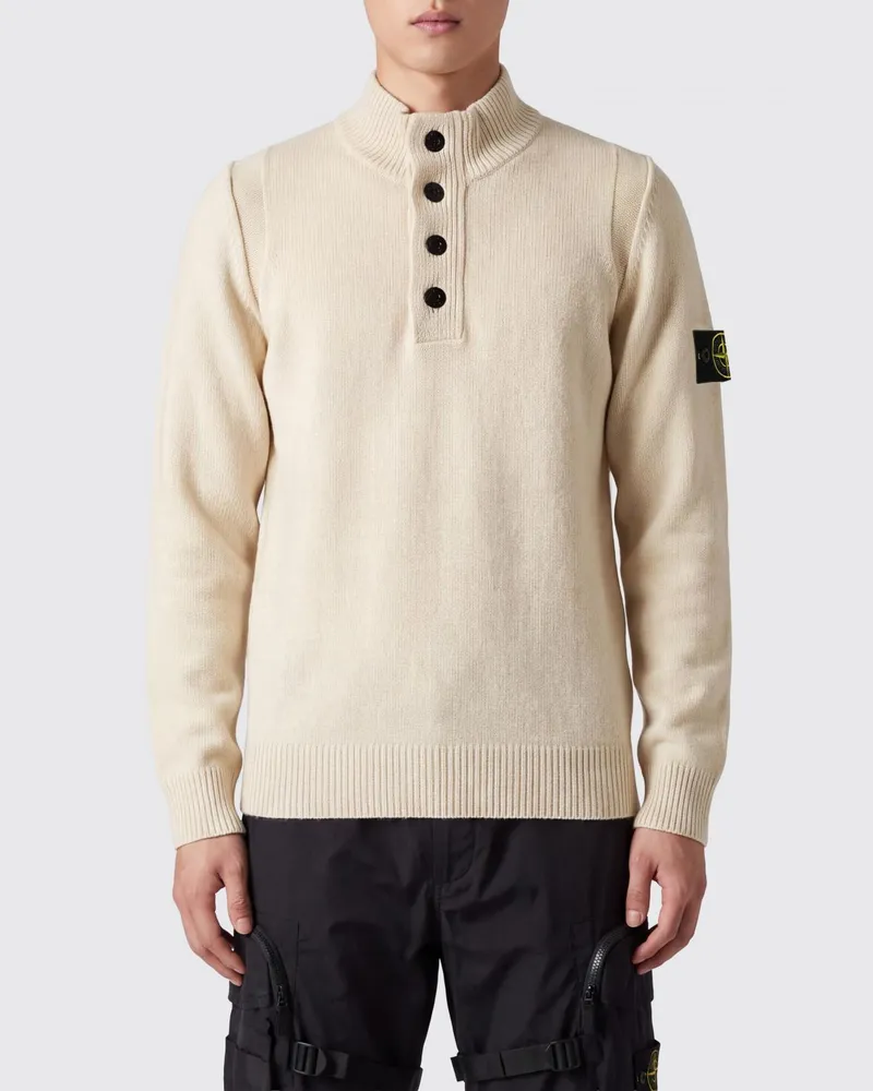 Stone Island Rollkragenpullover aus Schurwolle mit Compass-Logo-Patch Weiß