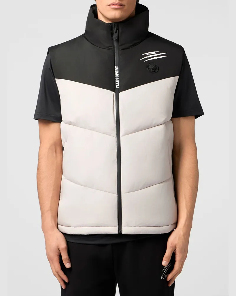 Philipp Plein Gesteppte Nylonweste mit Logo Beige