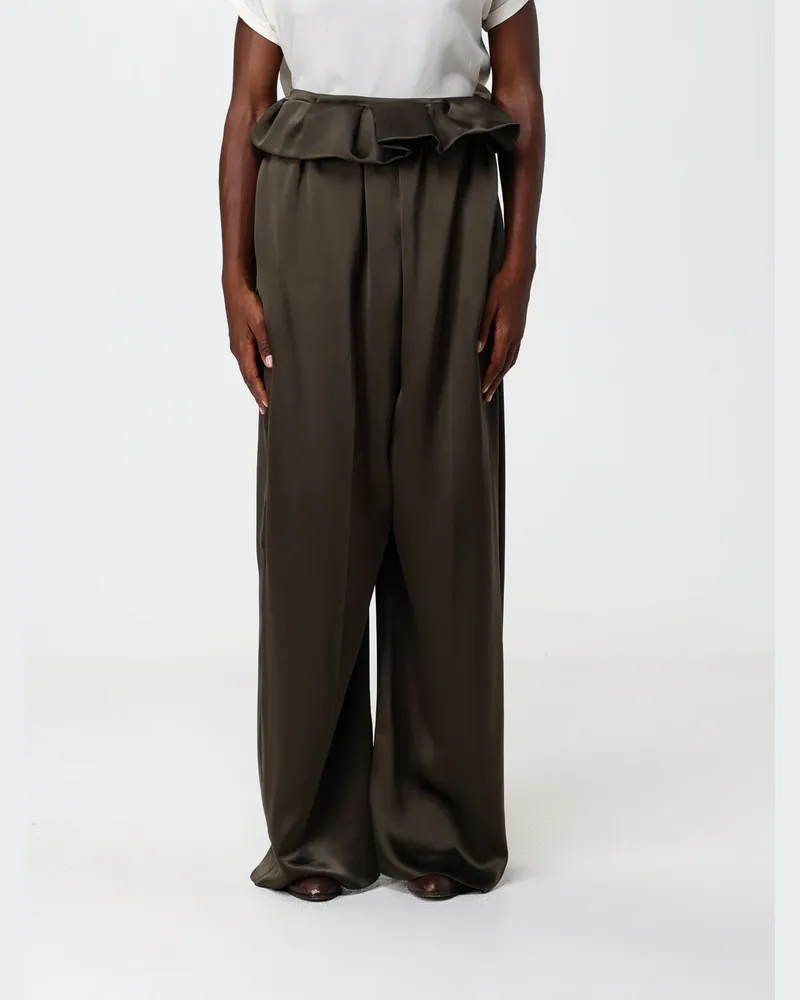 KHAITE Kira Satinhose mit weitem Bein mit hoher Taille und Kordelzug Grün