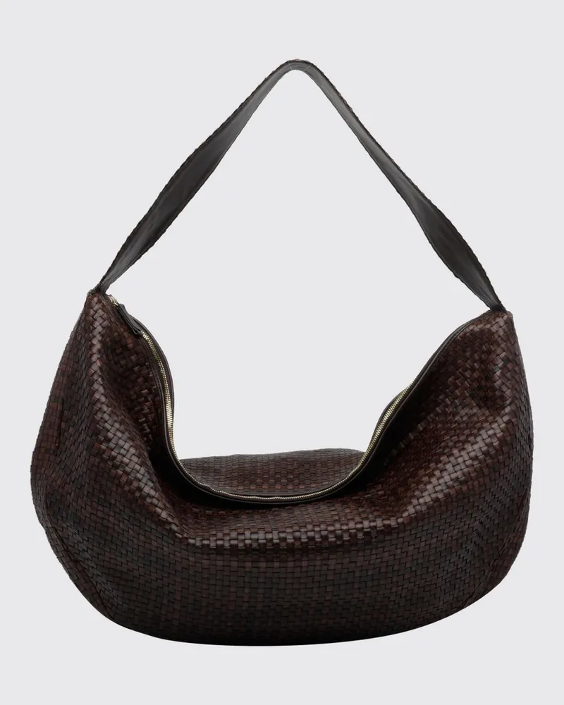 IBELIV Clip Hobo-Bag aus geflochtenem Kalbsleder mit Reißverschluss Braun