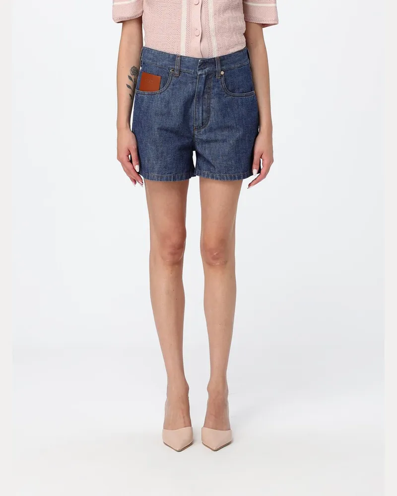 Fendi Five-Pocket-Shorts aus Baumwolldenim mit Kontrast-Logo Blau