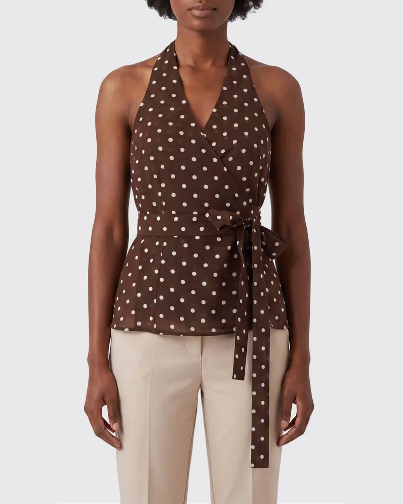 P.A.R.O.S.H. Top P.A.R.O H. aus Seide mit Polka-Dots, V-Ausschnitt und Bindeträgern Braun