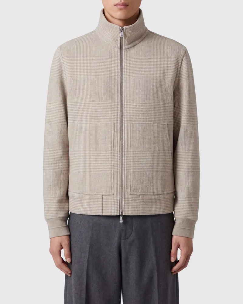 Brunello Cucinelli Bomberjacke aus Kaschmir mit Prince-of-Wales-Karomuster Sand