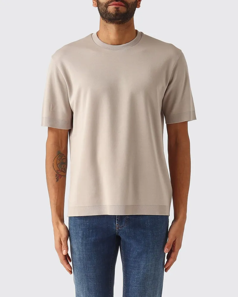 Herno Kurzärmeliges T-Shirt aus Baumwolle mit Rundhalsausschnitt Taubengrau