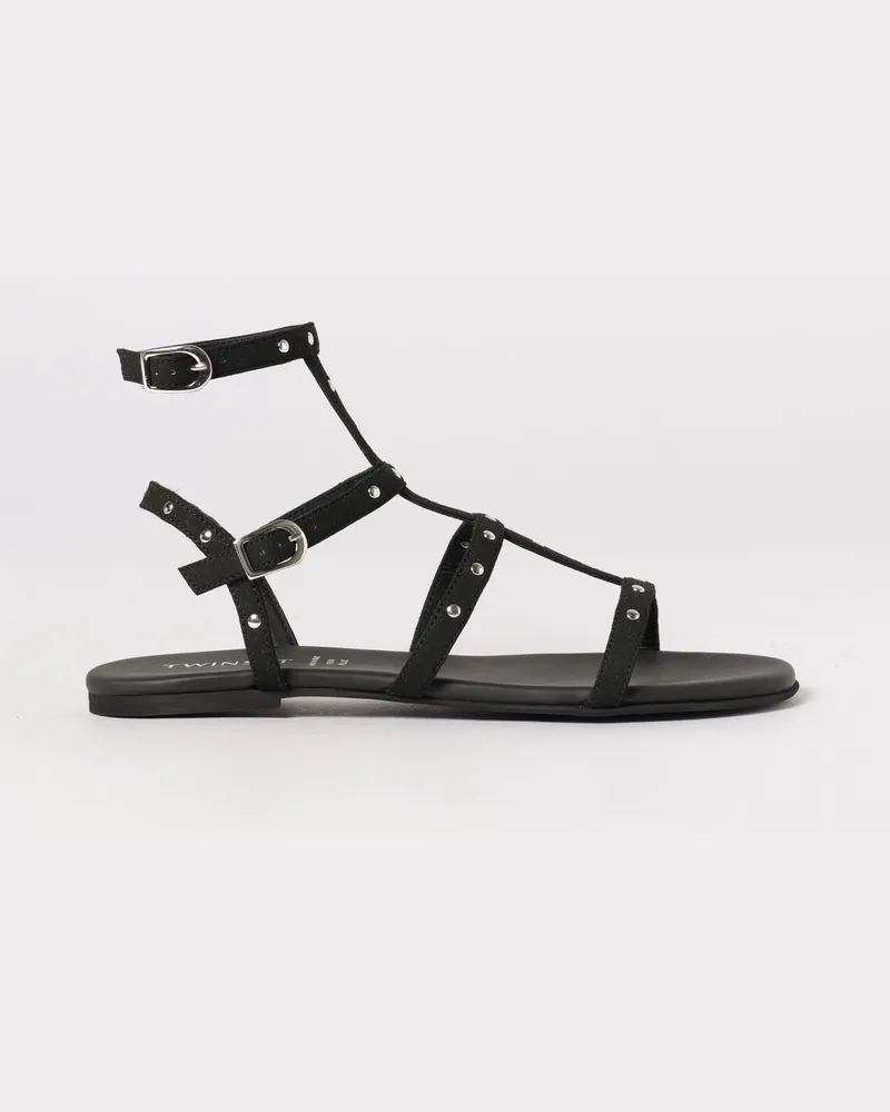Twin-Set Sandale aus Kunstleder mit Nieten Schwarz