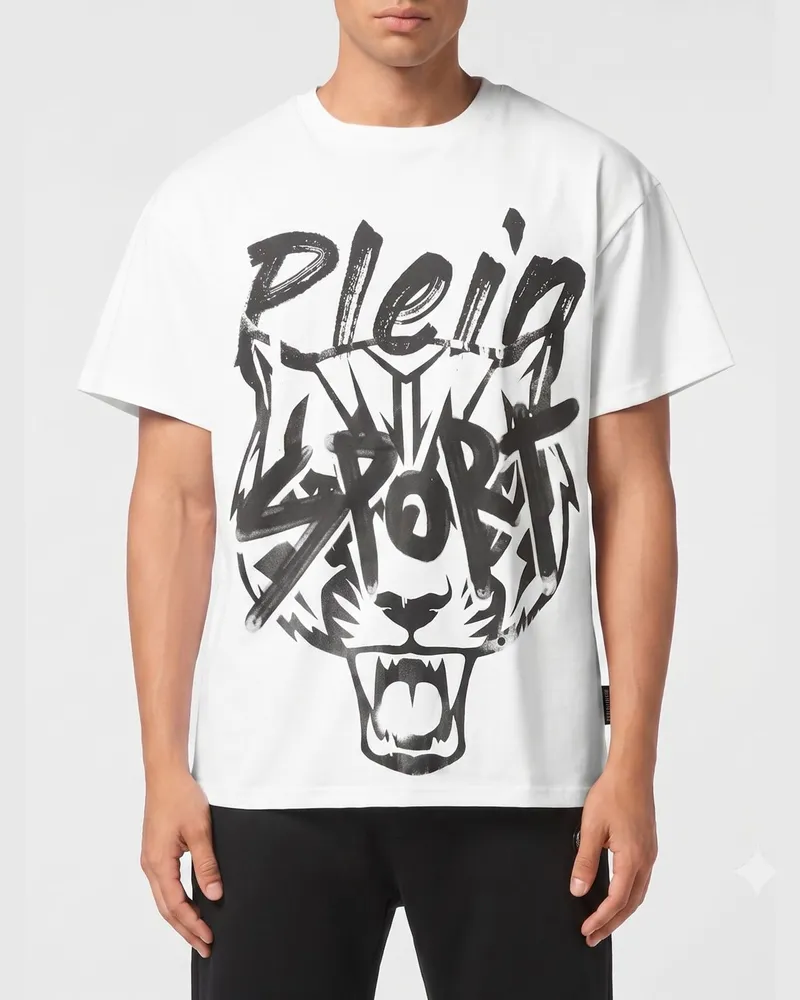 Philipp Plein T-Shirt aus Baumwolljersey mit kontrastierendem Logo Weiß