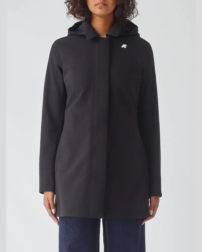 K-Way Einreihiger wasserdichter Nylon-Trenchcoat Schwarz