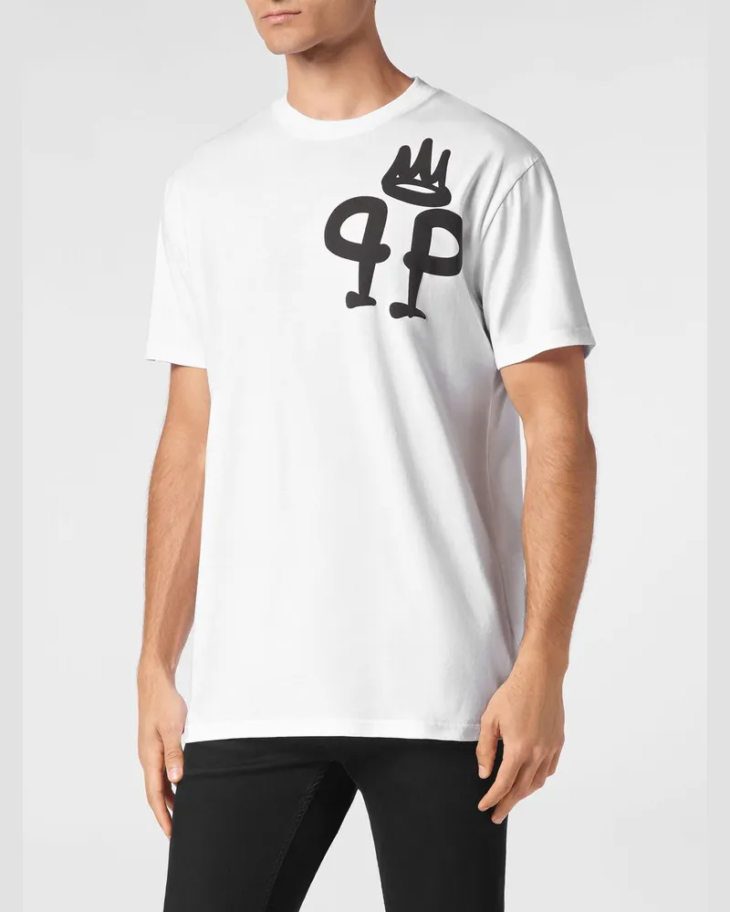 Philipp Plein T-Shirt aus Baumwolle mit überschnittenen Schultern und Monogramm-Logo Weiß