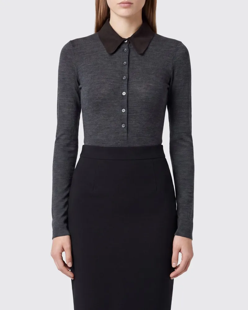 Pinko Slim Fit Polo-Top aus Wollmischung mit langen Ärmeln und Knöpfen Grau