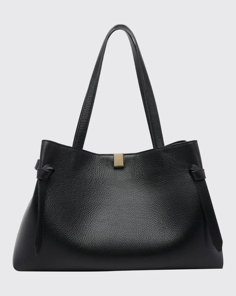YUZEFI Gyoza Tote-Bag von aus genarbtem Kalbsleder mit ausgestelltem Design Schwarz