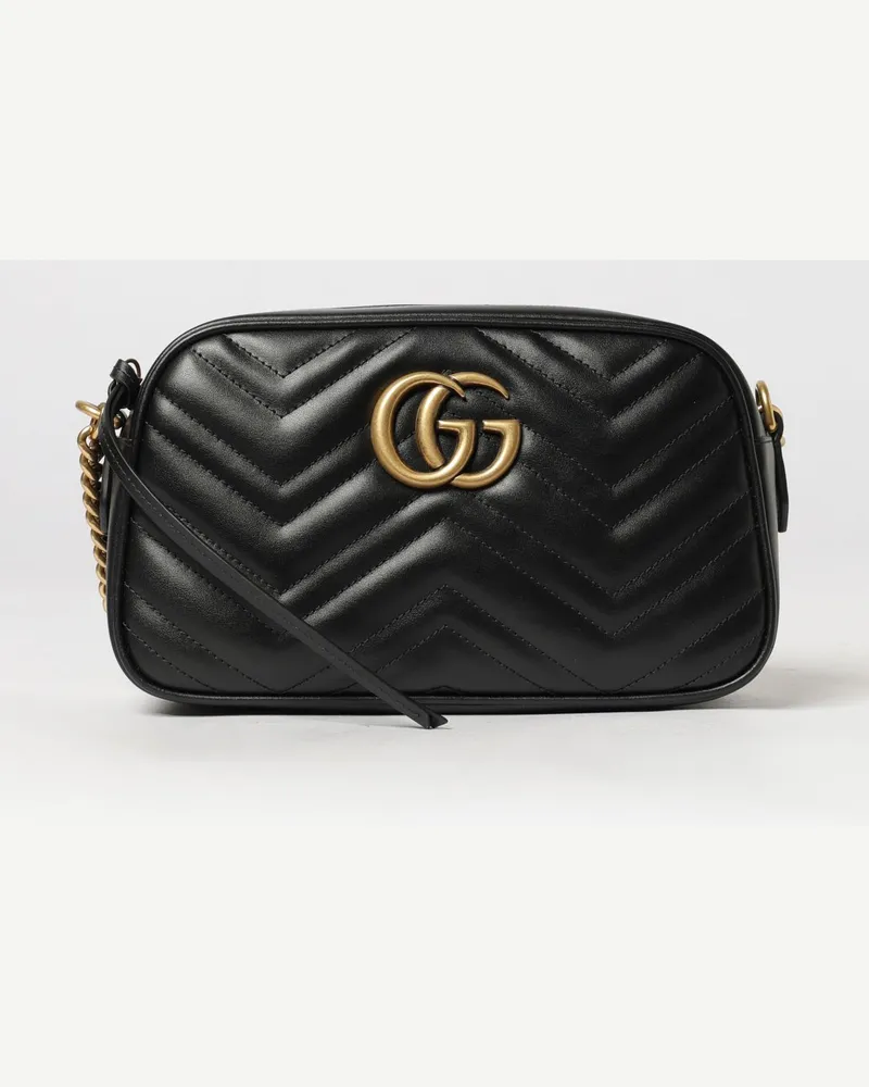 Gucci GG Marmont Schultertasche aus Nappaleder mit Matelassé-Chevron-Muster Schwarz