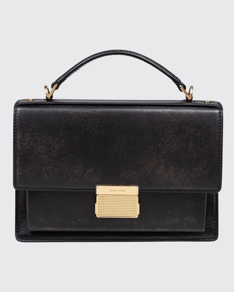 Golden Goose Venezia Mini-Handtasche aus gealtertem Leder mit Gurt Schwarz