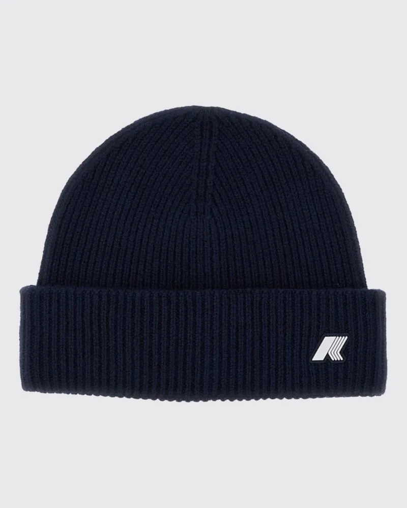 K-Way Brice Beanie-Mütze von aus gerippter Wolle mit Umschlag und Gummi-Logo Blau