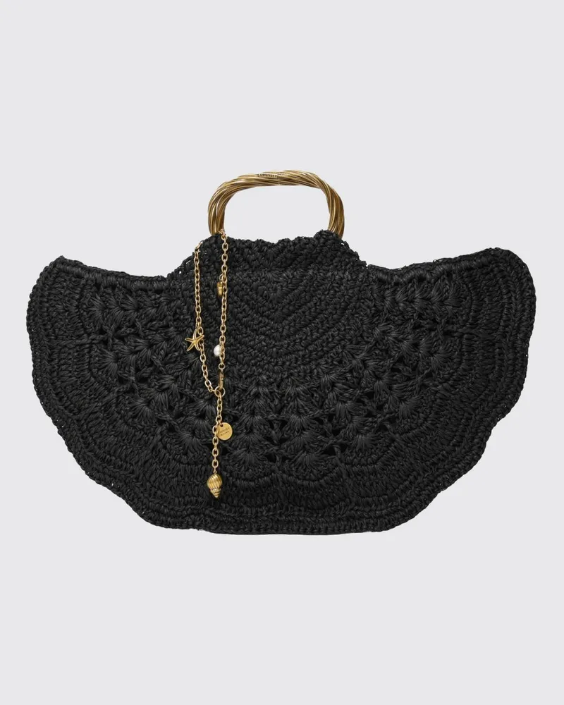 Twin-Set Häkel-Bast-Handtasche Schwarz
