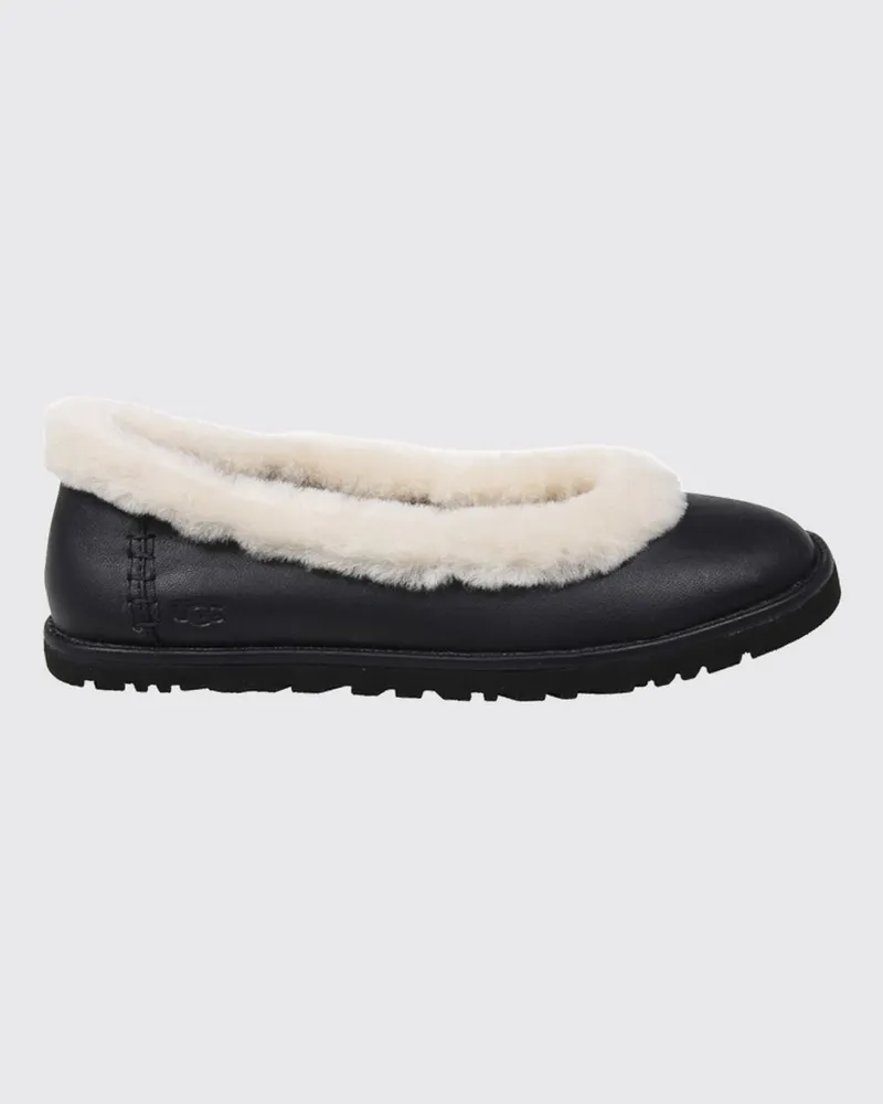 UGG Zora zweifarbige Leder-Ballerinas mit Wollfutter und runder Kappe Schwarz