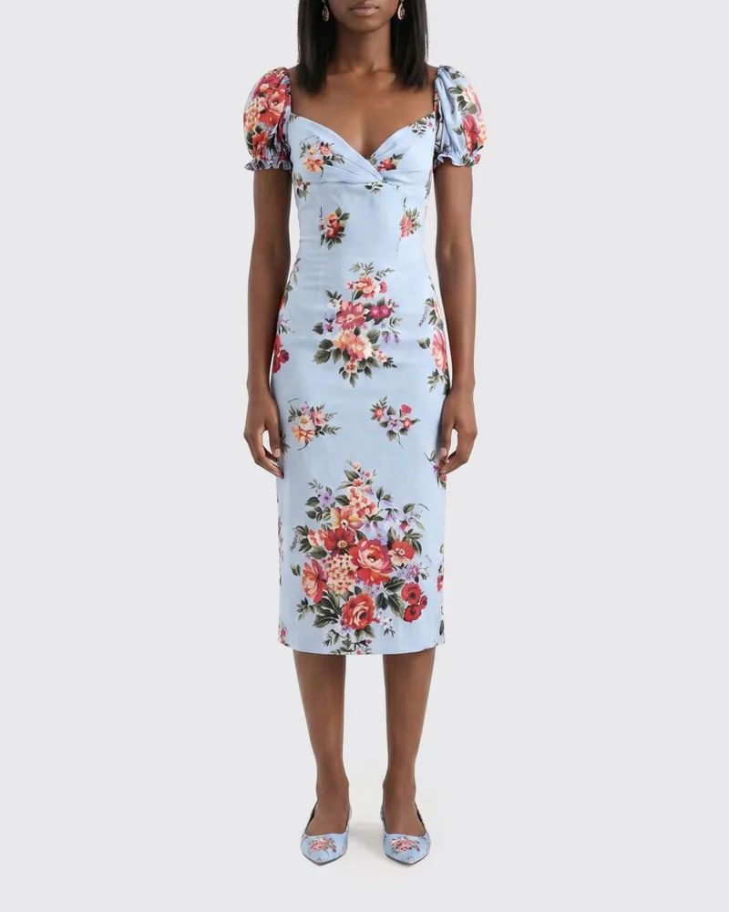 Dolce & Gabbana DOLCE  GABBANA Midi-Kleid aus Stretch-Seide mit Blumenprint Dolce & Gabbana Bunt