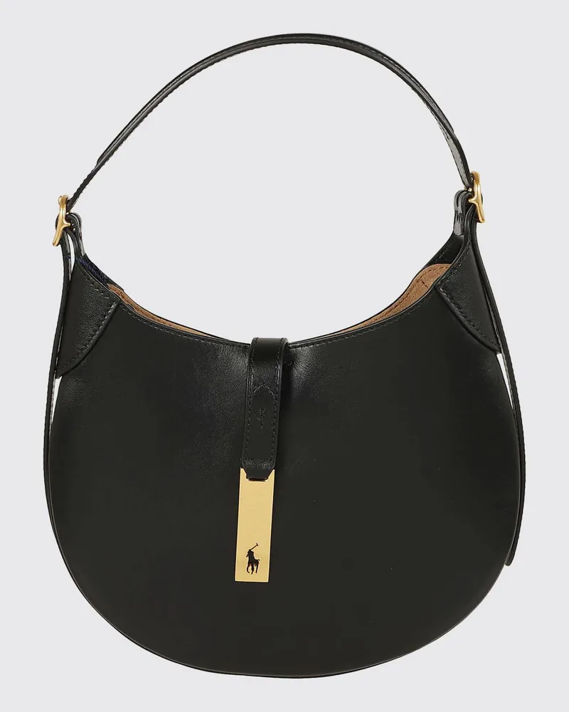 Ralph Lauren ID Schultertasche aus Leder mit Pony-Logo Schwarz