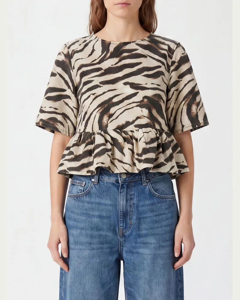 Ganni T-Shirt aus Bio-Baumwolle mit Allover-Zebra-Print Bunt