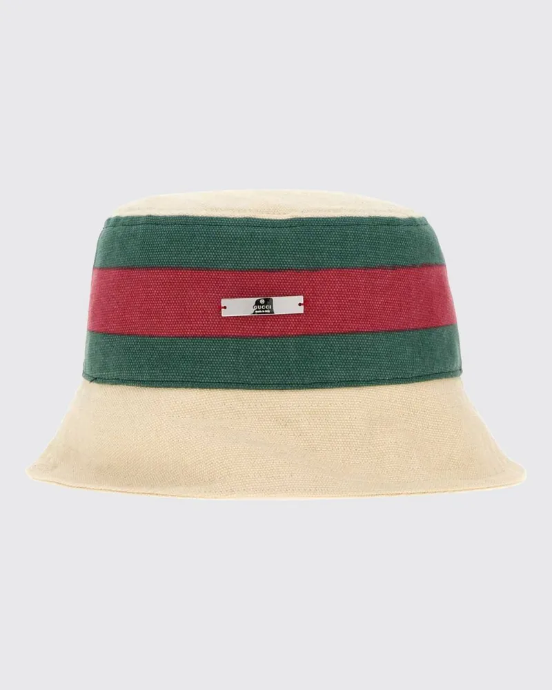 Gucci Bucket Hat aus gestreiftem Baumwoll-Canvas mit Web-Detail Cream