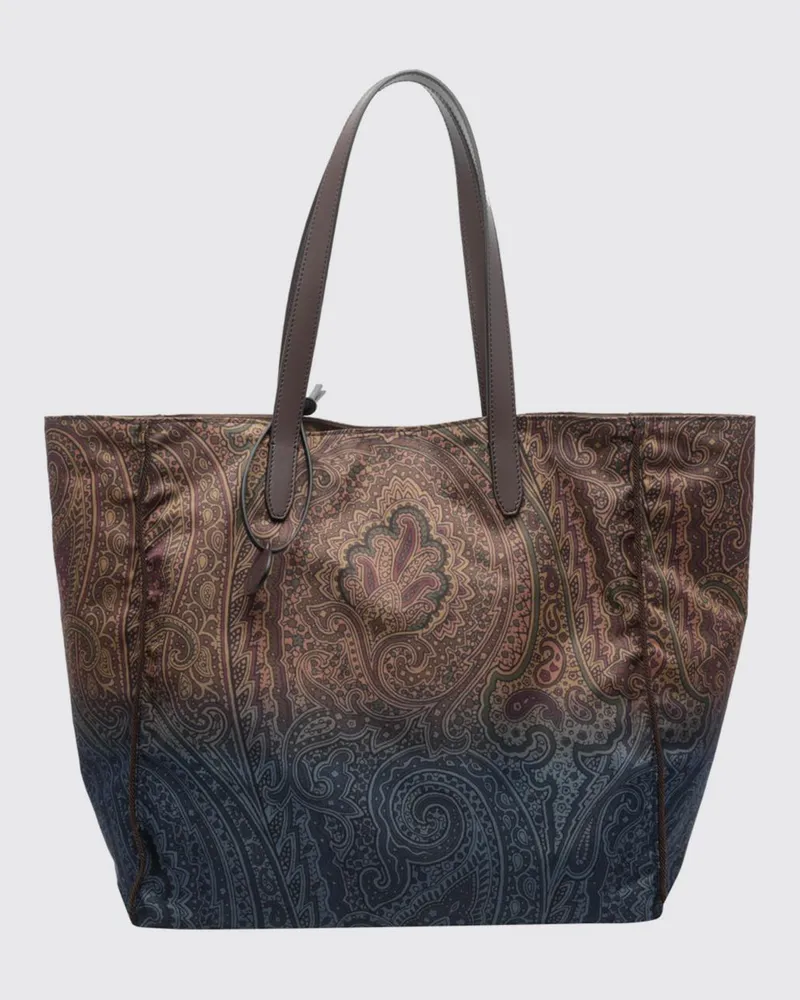Etro Arnica Paisley-Nylon-Tote-Bag mit doppelten Ledergriffen Braun