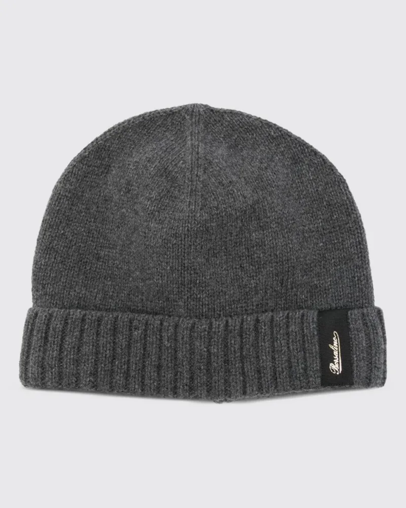 Borsalino Kaschmir-Beanie-Mütze mit Umschlag und Logo-Patch Grau