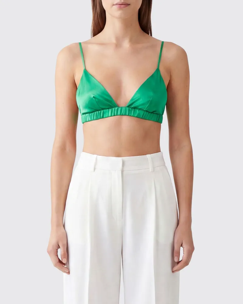 FRANKIE Shop Verkürztes Nina Satin-Bralette-Top mit V-Ausschnitt Grün