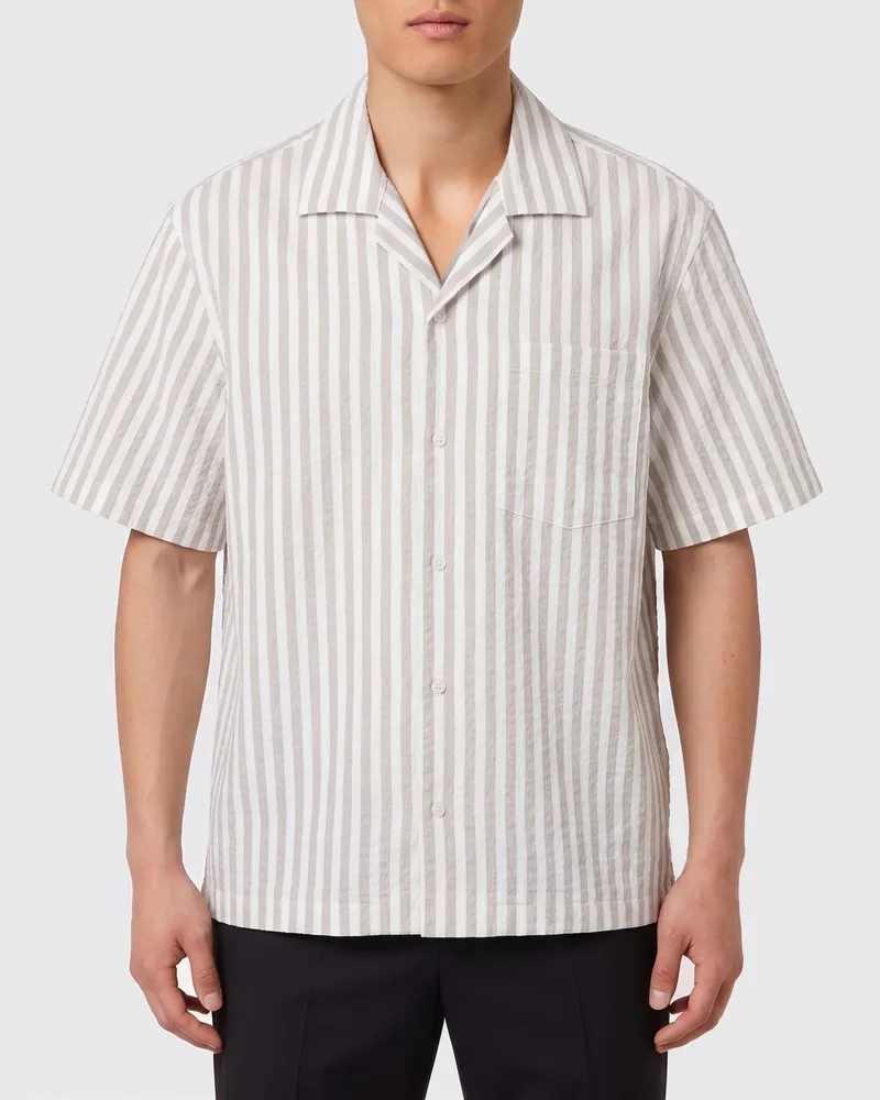 HUGO BOSS Gestreiftes Casual Hemd aus Stretch-Baumwolle Rot