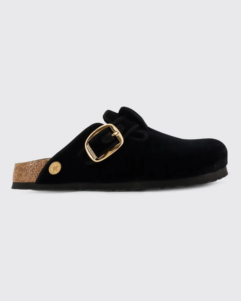 Birkenstock Boston Big Buckle Samt-Mules Schwarz