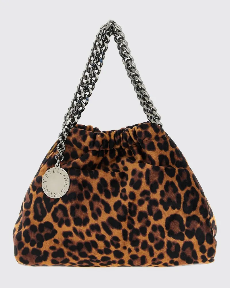 Stella McCartney Mini-Handtasche aus Samt mit Animal-Print und Kettengriffen Braun