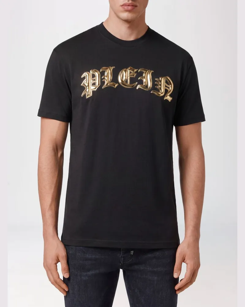 Philipp Plein Baumwoll-Rundhals-T-Shirt mit Logo-Print vorne und hinten Schwarz
