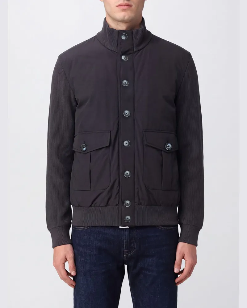 Herno Baumwoll-Bomberjacke mit hohem Kragen und Knopfverschluss Blau