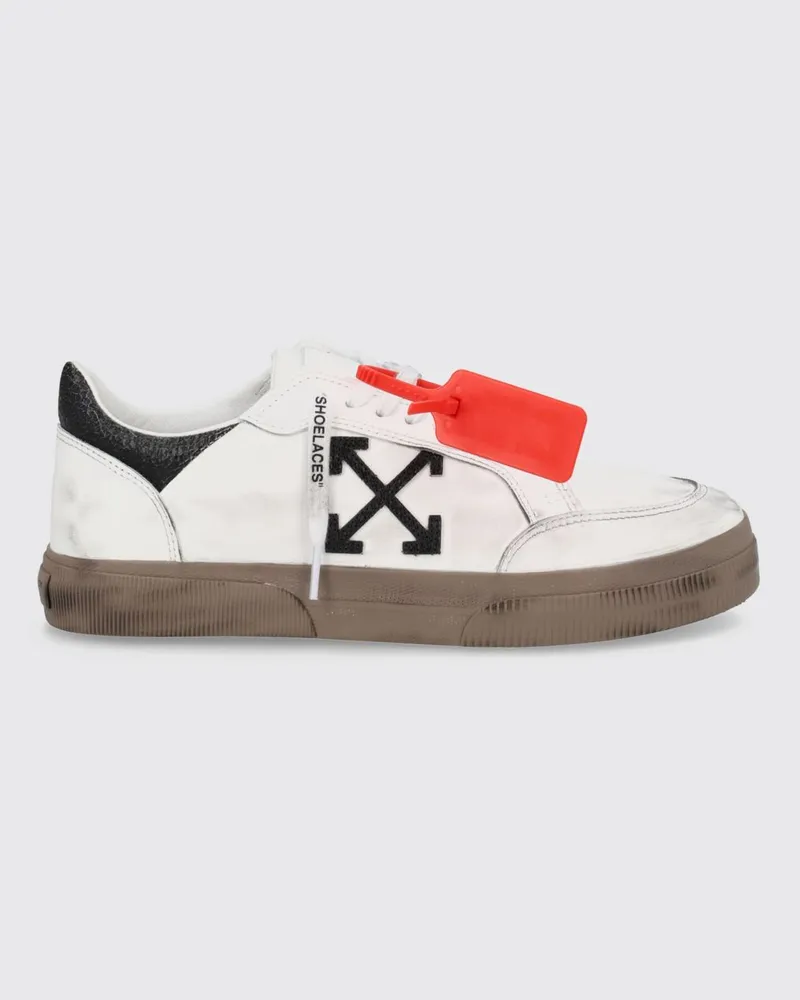 OFF-WHITE Vulcanized Low-Top-Sneaker aus Crackle-Leder mit seitlichem Arrow-Logo Schwarz