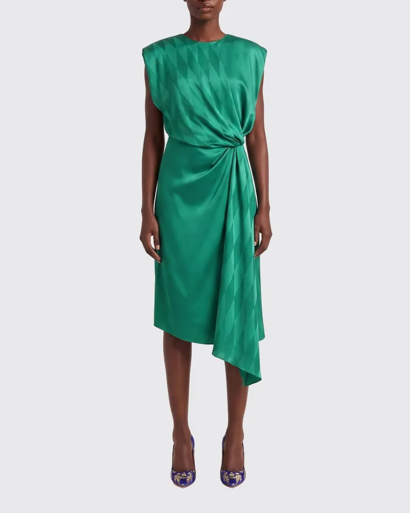 Versace Ärmelloses asymmetrisches Midi-Kleid aus Seiden- und Viskose-Satin Emerald