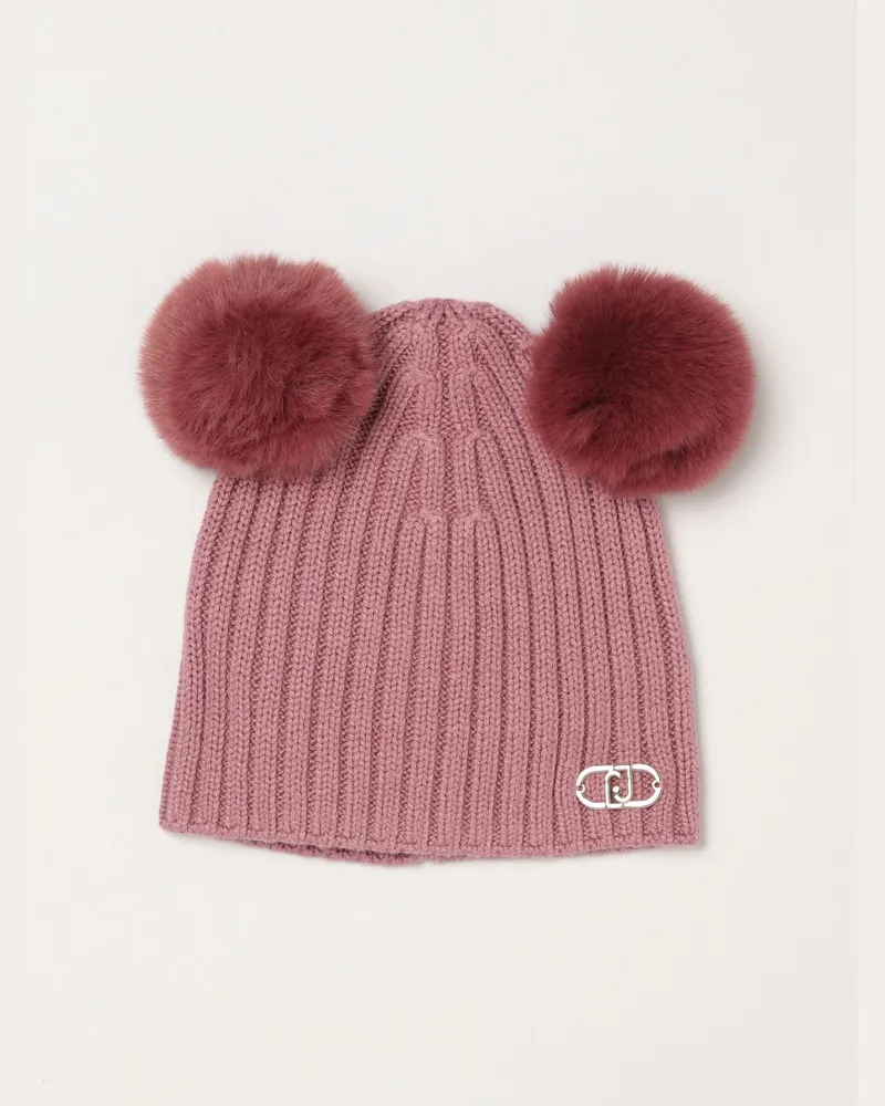 Liu Jo Gerippte Beanie-Mütze für Mädchen von mit Bommel und Stickerei Glyzinien