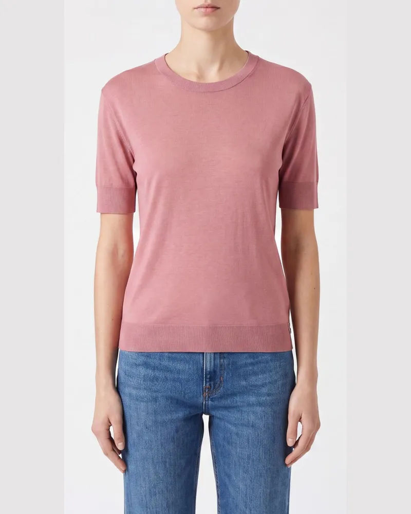 Herno Kurzärmeliges Rundhals-T-Shirt aus einer Lyocell-Baumwollmischung Pink