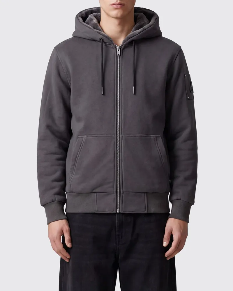 Moose Knuckles Kapuzen-Sweatjacke aus Baumwollmischung mit Kängurutasche Charcoal