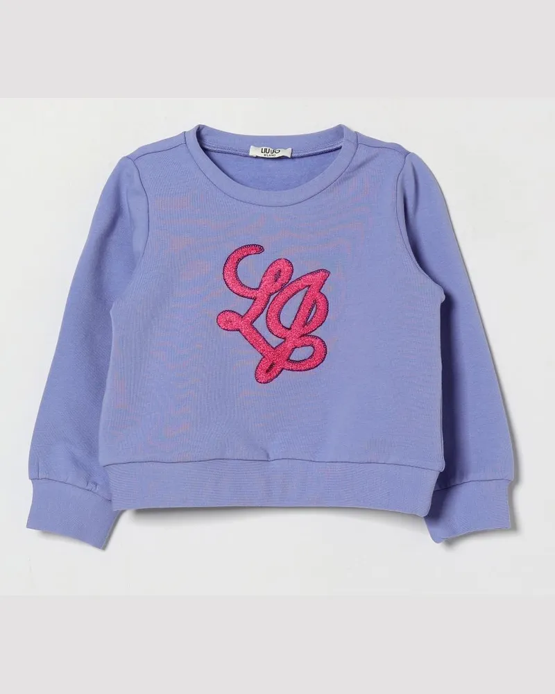Liu Jo Rundhals-Sweatshirt aus Baumwolle für Mädchen mit Kontrast-Logo Violett