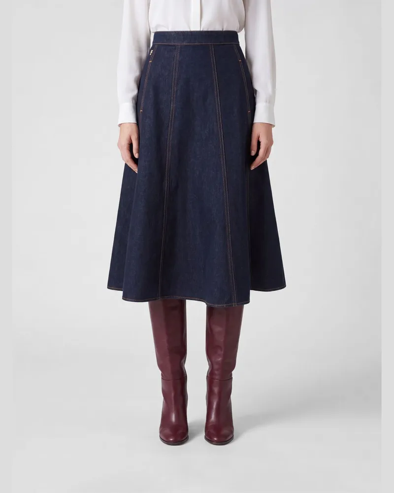 Alberta Ferretti A-Linien-Midi-Rock aus Baumwolldenim mit hoher Taille Denim