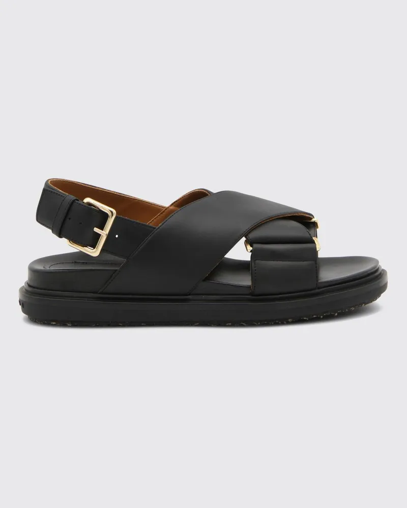 Marni Slingback-Sandalen aus glattem Kalbsleder mit offener Spitze und niedrigem Absatz von Schwarz